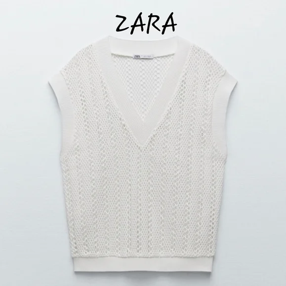 Zara White Crochet Vest size Medium - Picture 2 of 10